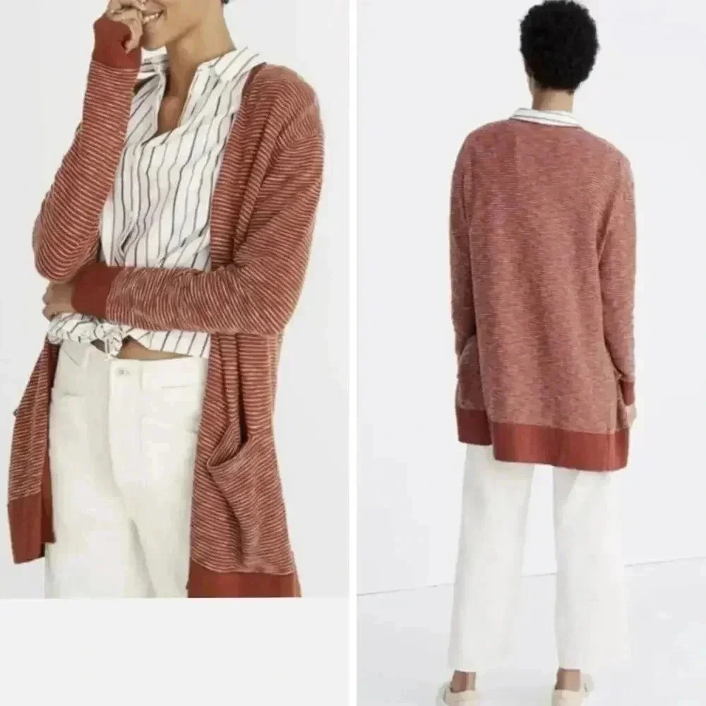 Madewell Ryder Cardigan Sweater Burnt Orange Stripe